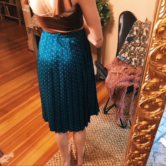 Vintage 100% silk pleated rich teal midi skirt - Picture 7 of 8